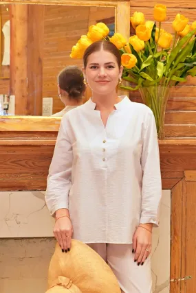 28" Pinstripe Mandarin Button Tunic