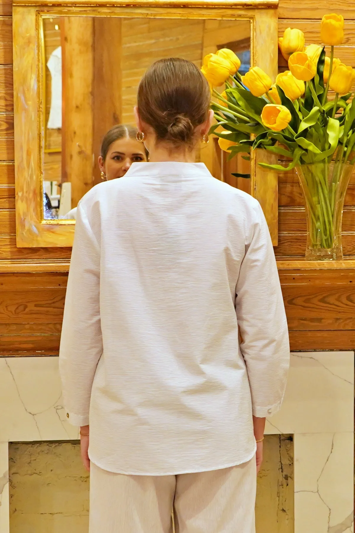 28" Pinstripe Mandarin Button Tunic