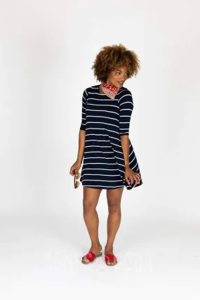 3/4 Sleeve Navy Ivory Stripe Sway Dress