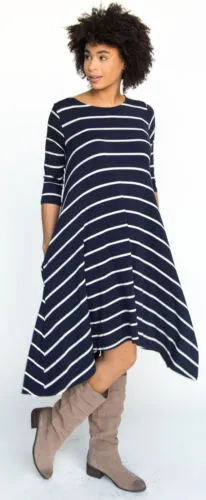 3/4 Sleeve Navy Ivory Stripe Sway Dress