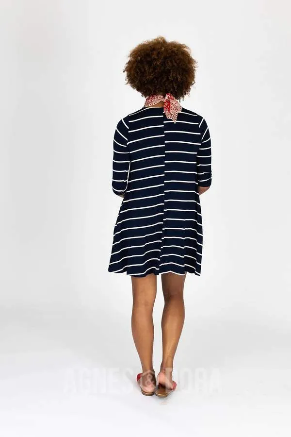 3/4 Sleeve Navy Ivory Stripe Sway Dress