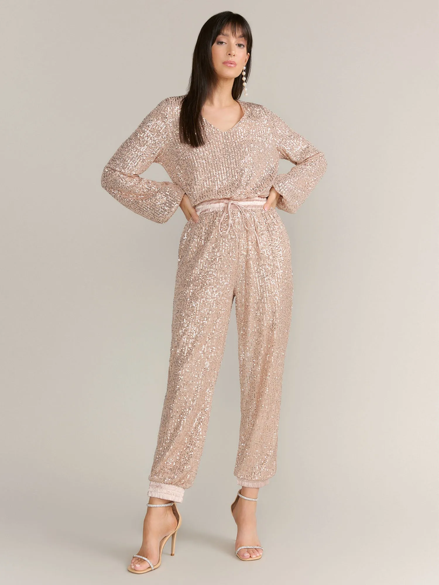 Aaron & Amber Long-sleeve Sequin Jogger Jumpsuit - Brands We Love