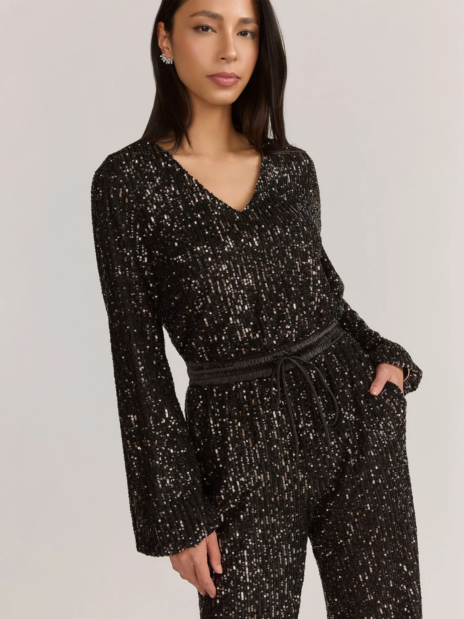 Aaron & Amber Long-sleeve Sequin Jogger Jumpsuit - Brands We Love