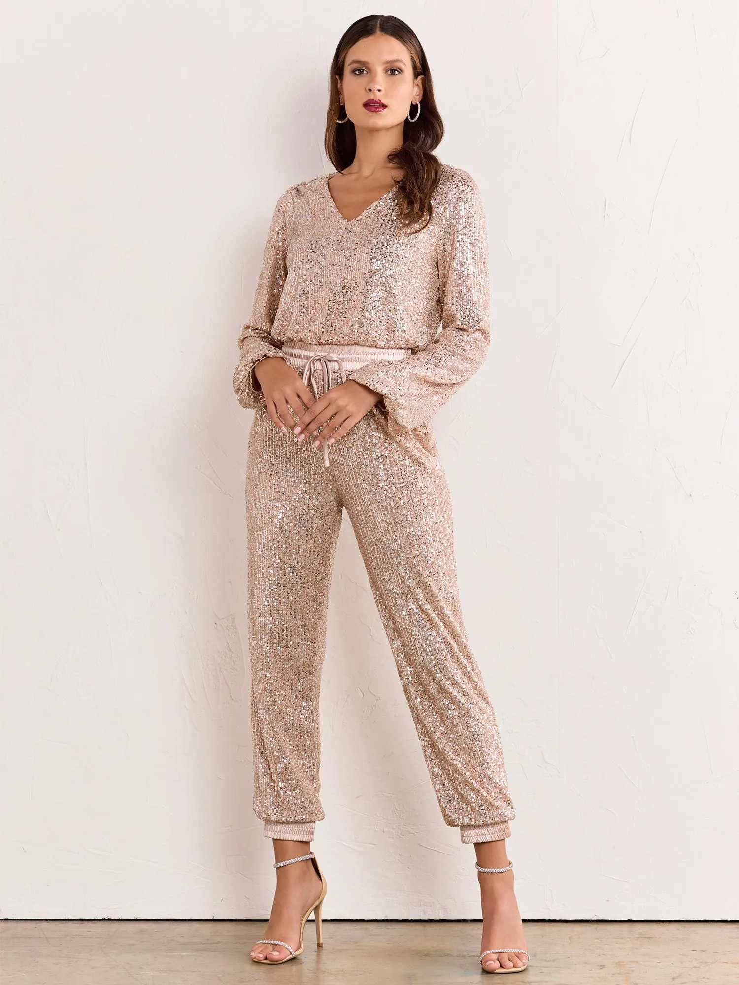 Aaron & Amber Long-sleeve Sequin Jogger Jumpsuit - Brands We Love