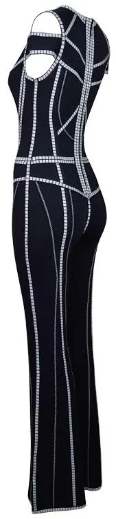 Black Paneled Cold-Shoulder Stretch Jumpsuit