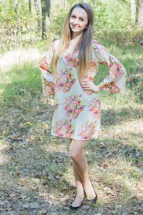 Cream Bella Tunic Style Caftan in Floral Posy Pattern