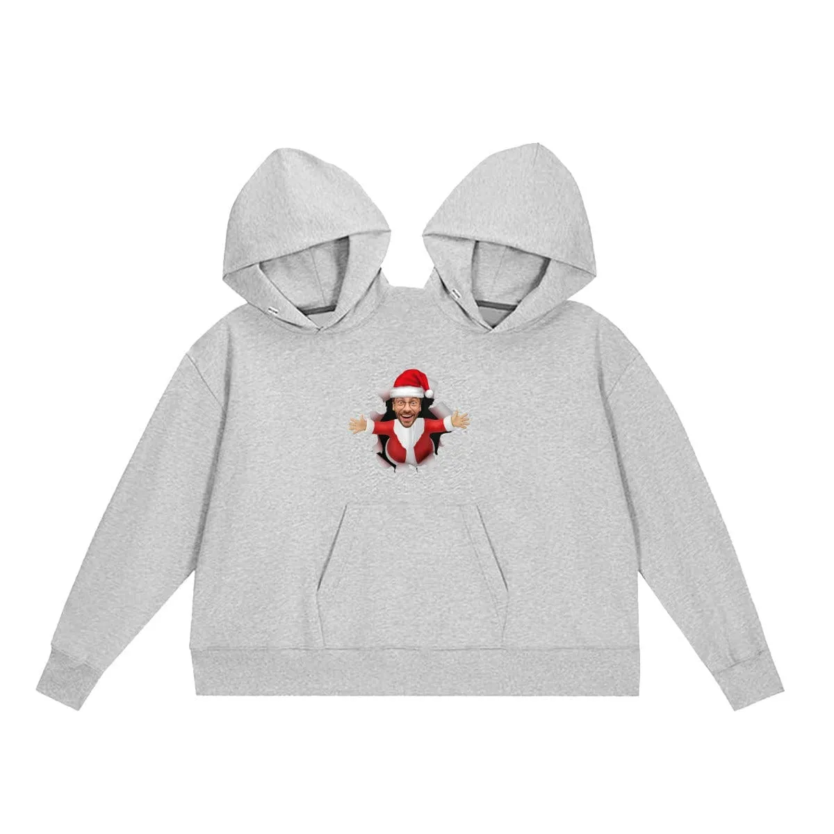 Custom Face Broken Christmas Hat Funny Couple Double One-piece Hoodie Personalized Two Person Intimate Hoodie