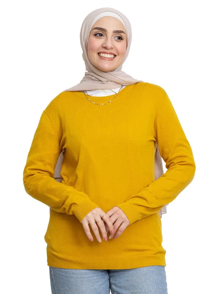 Cyber Yellow Round Knit Pullover