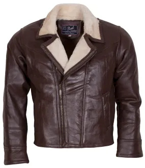 Dark Brown Shearling Leather Motorcycle Jacket for Men