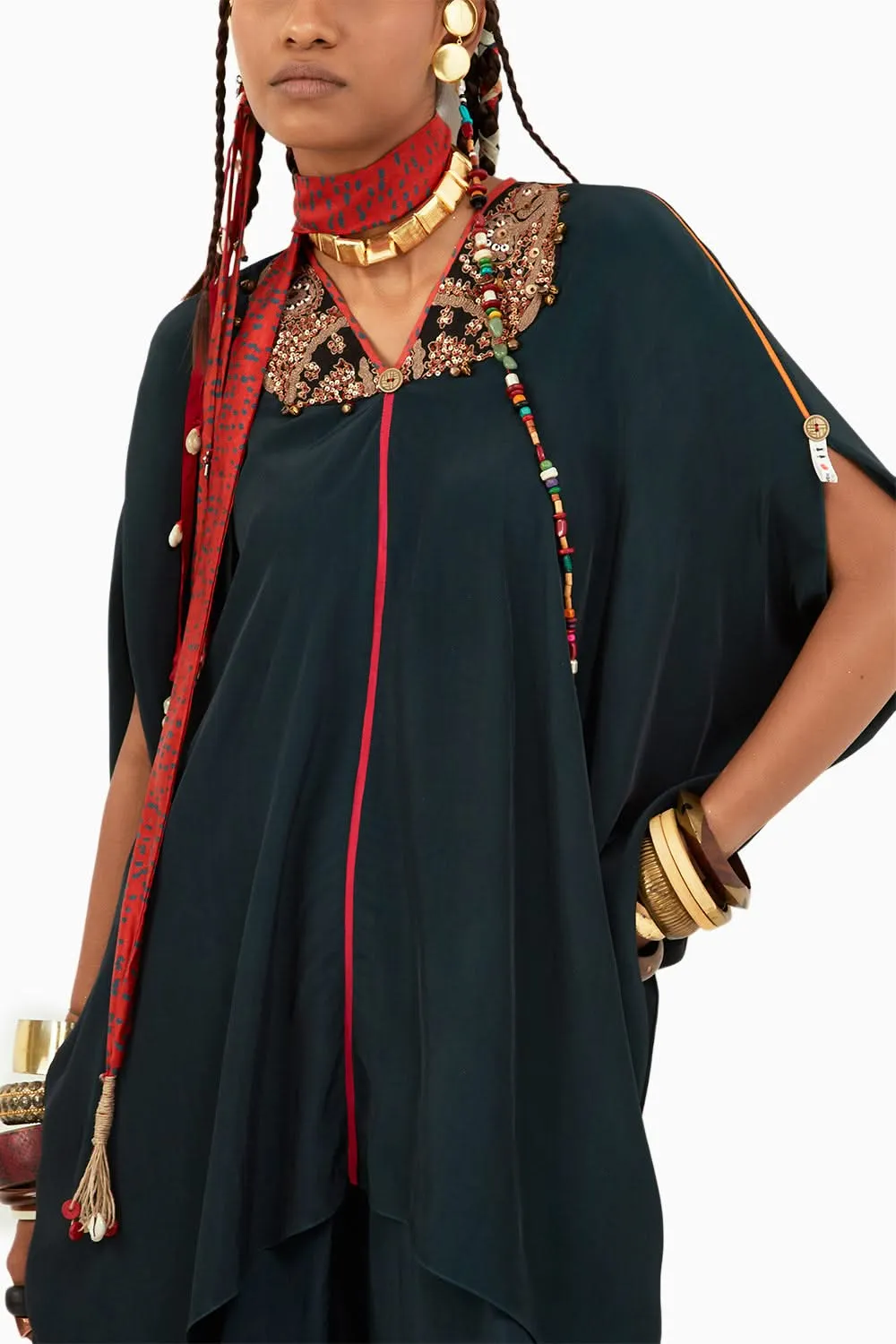 Deep Teal Fizaa Kaftan Tunic Set