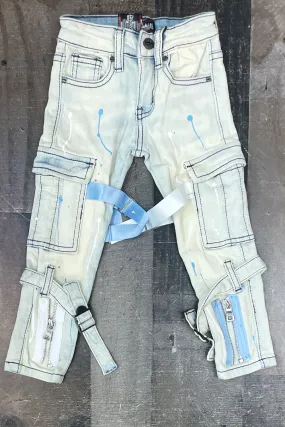 DENIMiCITY-  tactical denim jeans baby blue/ white straps (kids)