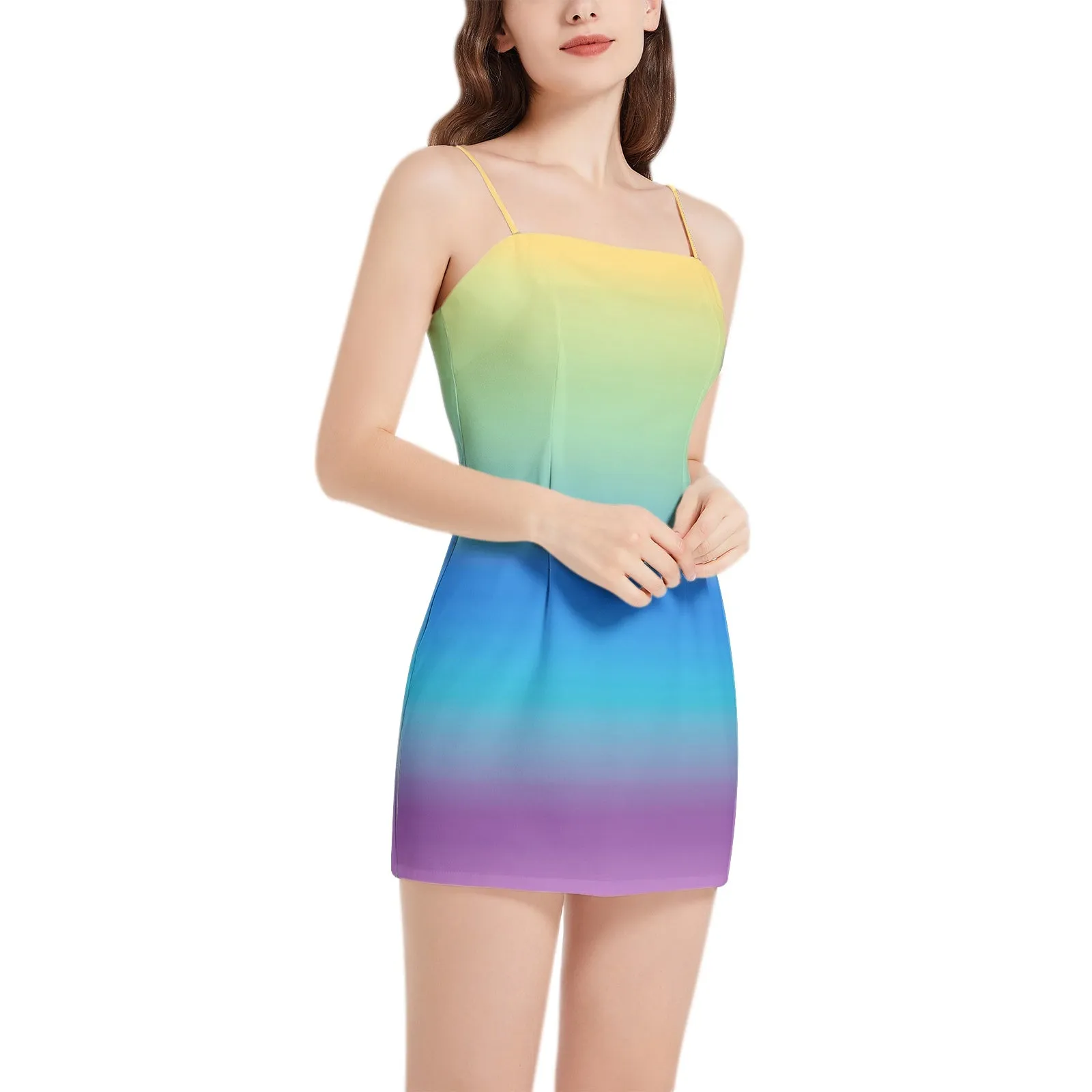 Desert Oasis Sleeveless Square Neckline Spaghetti Strap Mini Dress