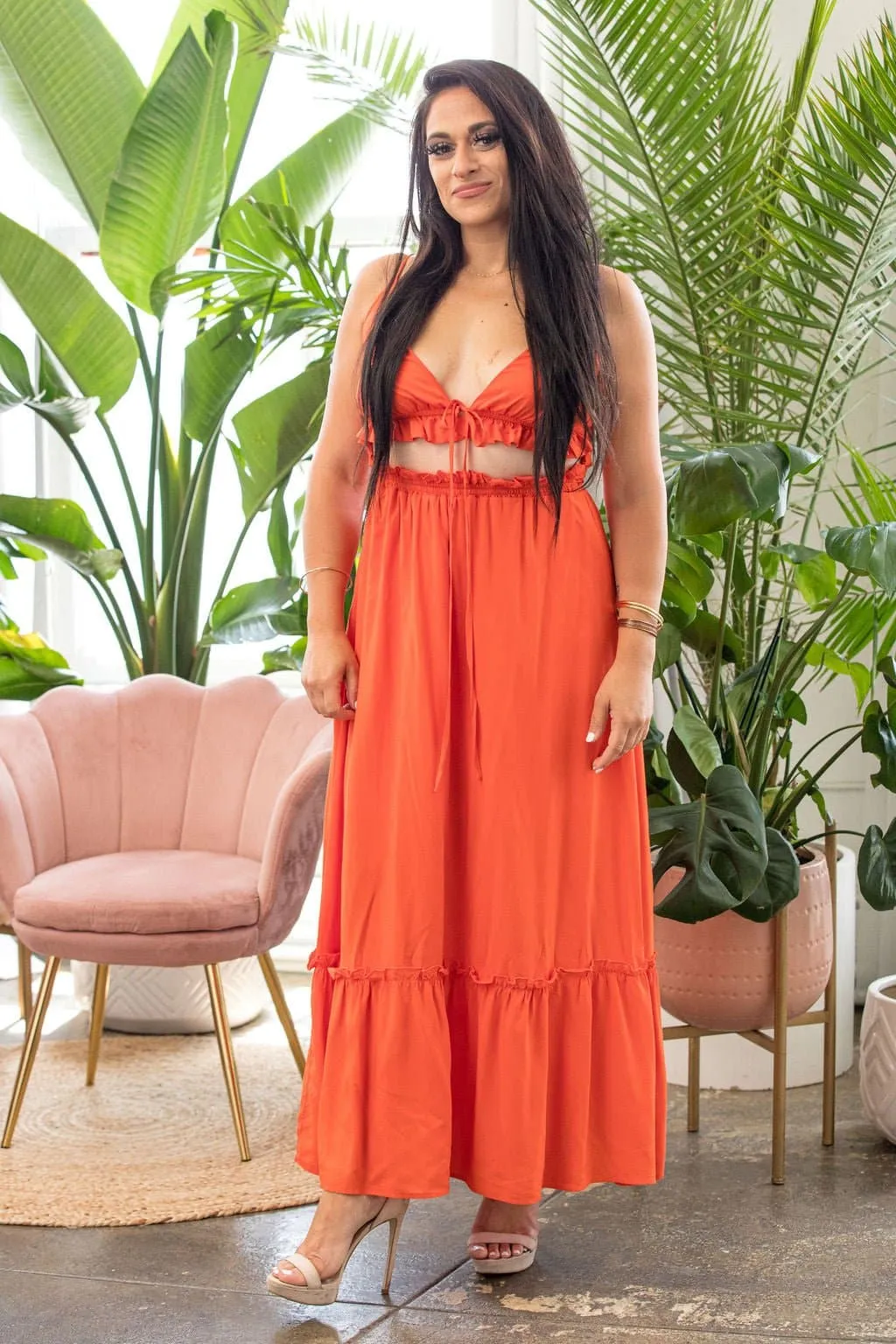 Desert Sun Cut Out Maxi Dress - Orange