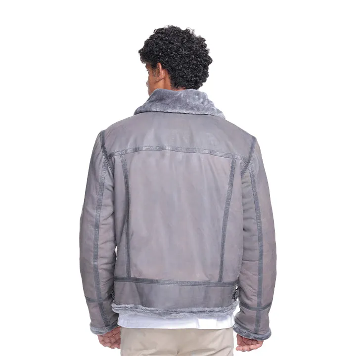 Edgar B3 Grey Leather Bomber Jacket