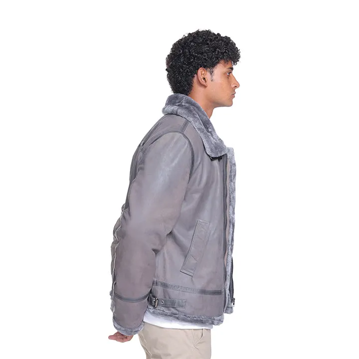 Edgar B3 Grey Leather Bomber Jacket