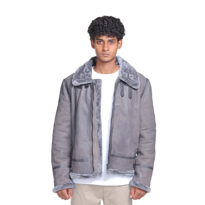 Edgar B3 Grey Leather Bomber Jacket