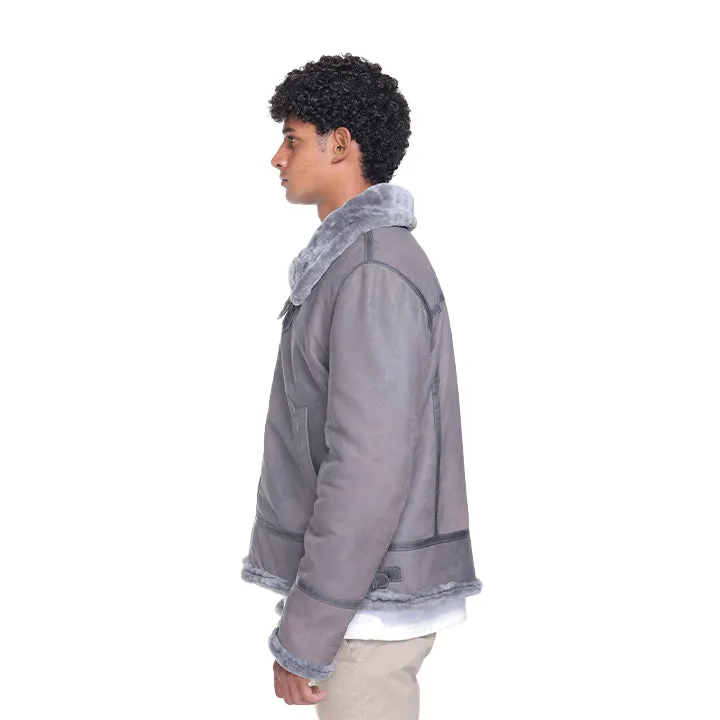 Edgar B3 Grey Leather Bomber Jacket