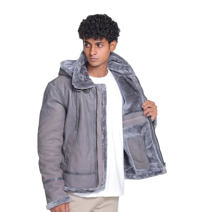 Edgar B3 Grey Leather Bomber Jacket