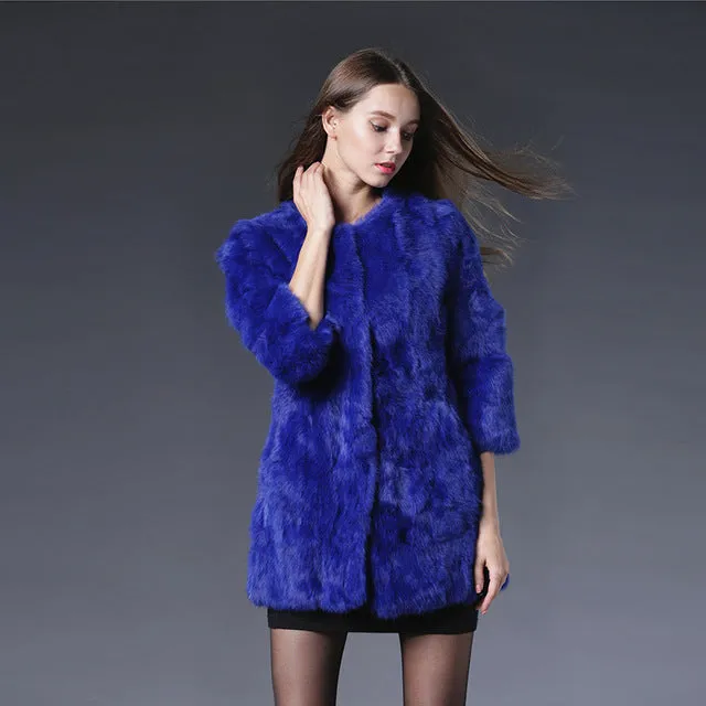 Free Shipping Genuine Rabbit Fur Coat long natural rabbit fur jacket Women Winter Rabbit Fur Waistcoat plus size w020