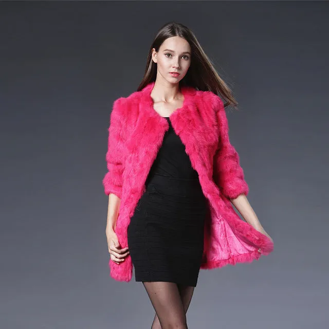 Free Shipping Genuine Rabbit Fur Coat long natural rabbit fur jacket Women Winter Rabbit Fur Waistcoat plus size w020