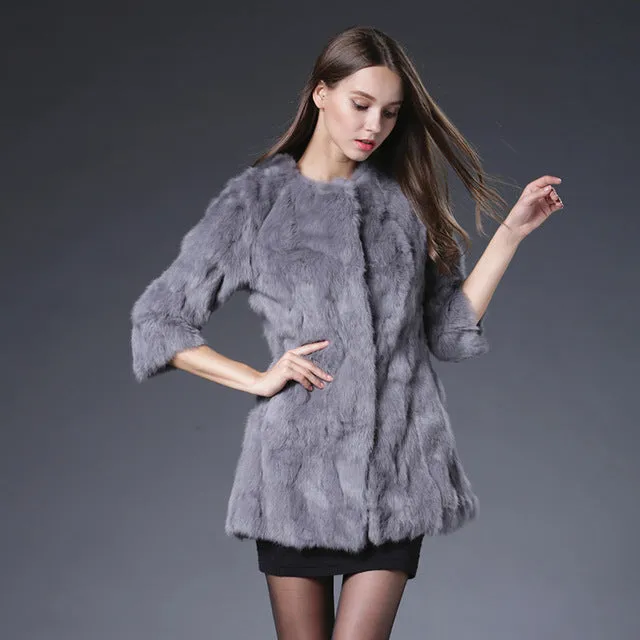 Free Shipping Genuine Rabbit Fur Coat long natural rabbit fur jacket Women Winter Rabbit Fur Waistcoat plus size w020