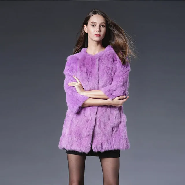 Free Shipping Genuine Rabbit Fur Coat long natural rabbit fur jacket Women Winter Rabbit Fur Waistcoat plus size w020
