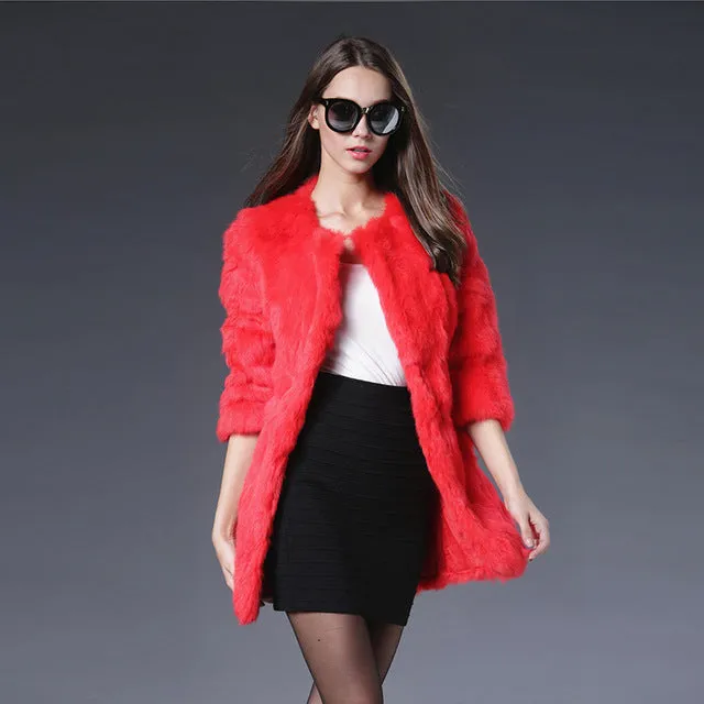 Free Shipping Genuine Rabbit Fur Coat long natural rabbit fur jacket Women Winter Rabbit Fur Waistcoat plus size w020