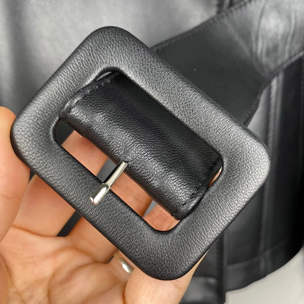 Genuine Leather With Fur Collar Cuffs Coat