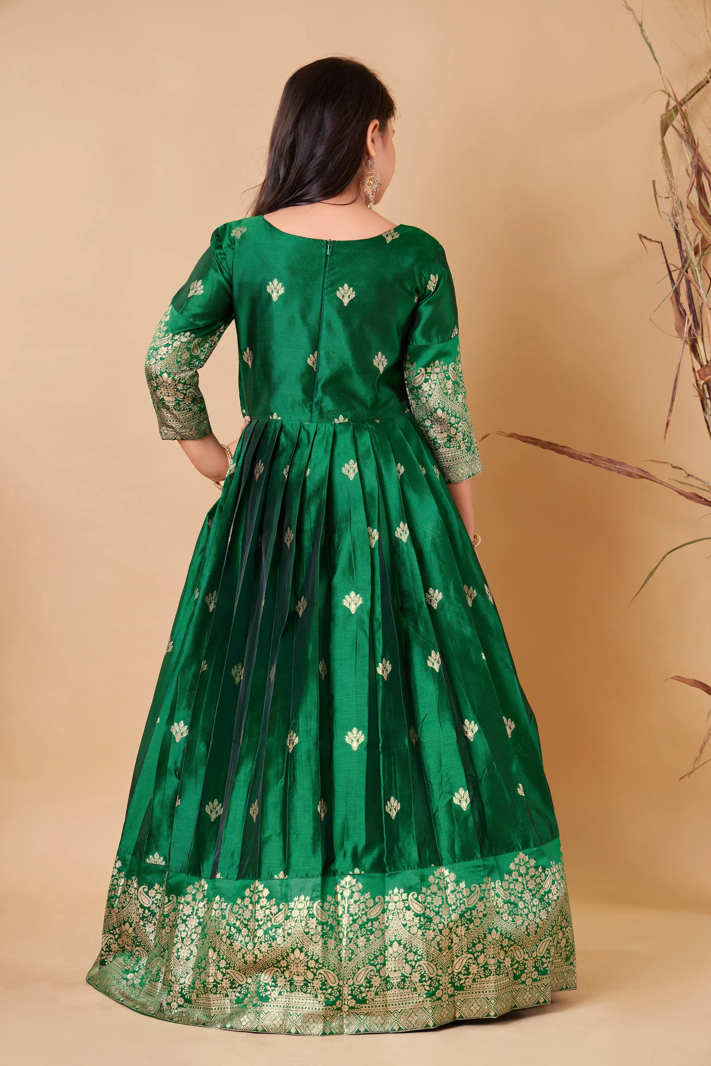 Girls Maxi Length Flared Green Gown Dress Kids