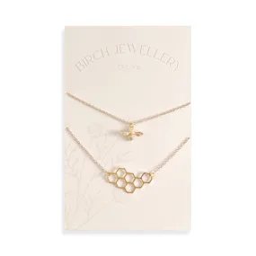 Gold Bee & Honeycomb Necklace Set