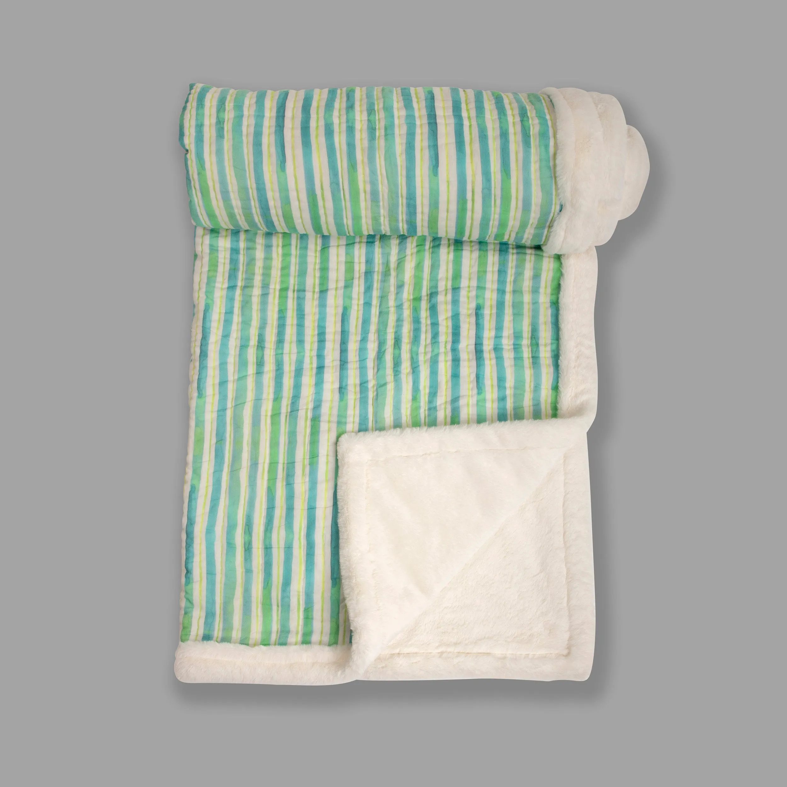 Green Stripes Printed Two In One Fur Quilt