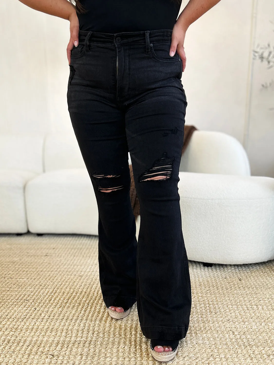 Judy Blue Black High Waist Distressed Flare Jeans