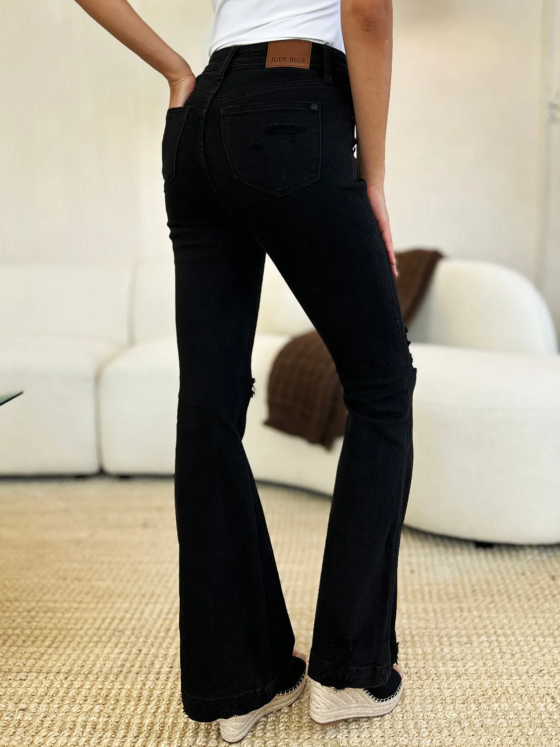 Judy Blue Black High Waist Distressed Flare Jeans