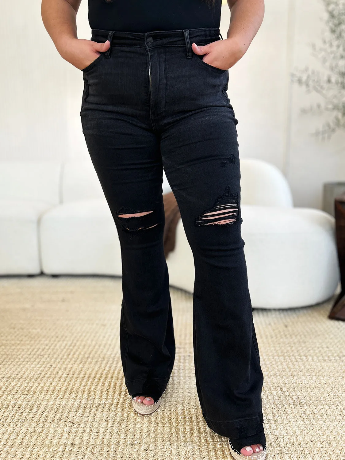 Judy Blue Black High Waist Distressed Flare Jeans