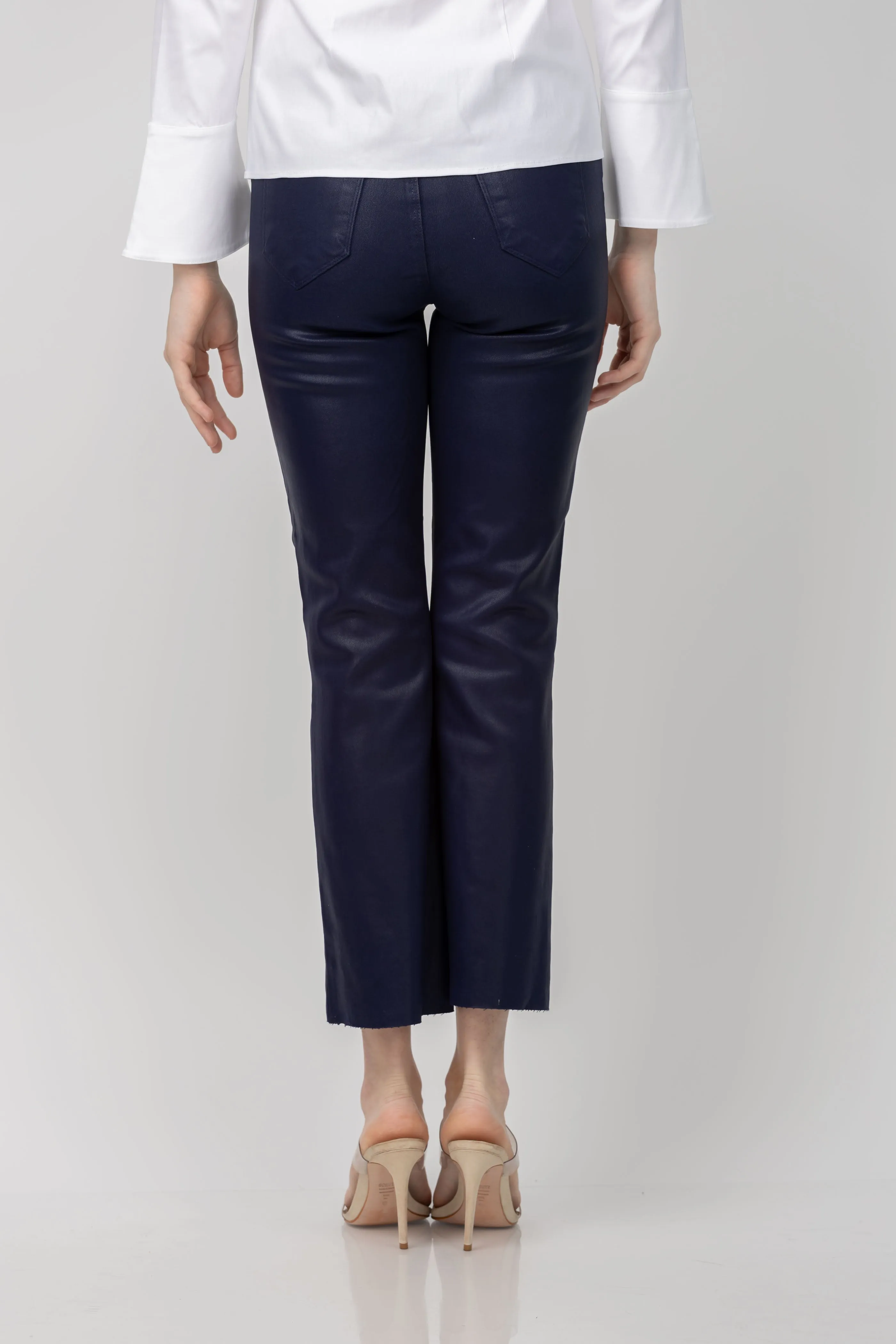 L'AGENCE Kendra Hugh Rise Crop Flare in Midnight Coated