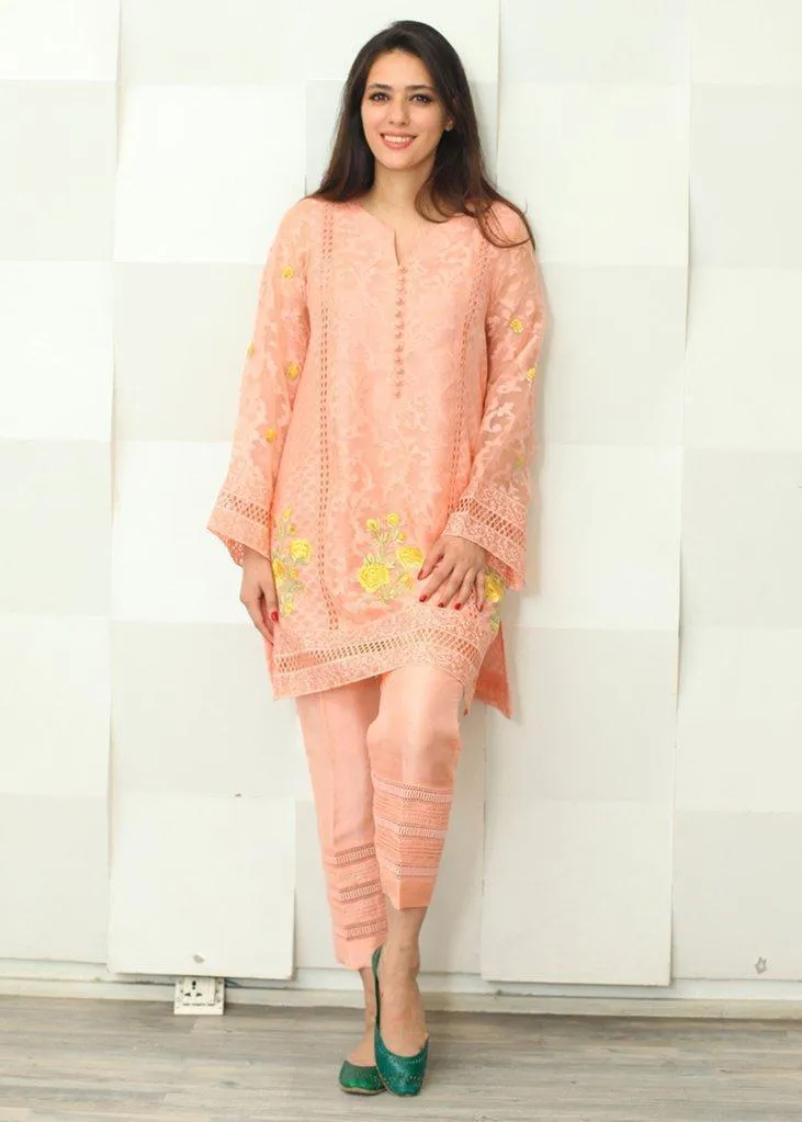 Maheen Trends - Salmon Carnation - Pink - 2 Piece - Silk & Organza