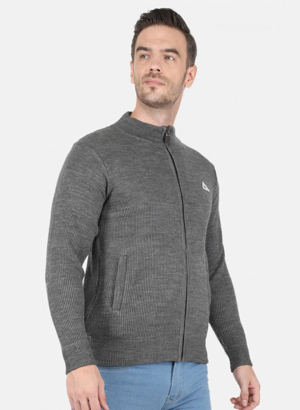 Men Dark Grey Self Design Pullover