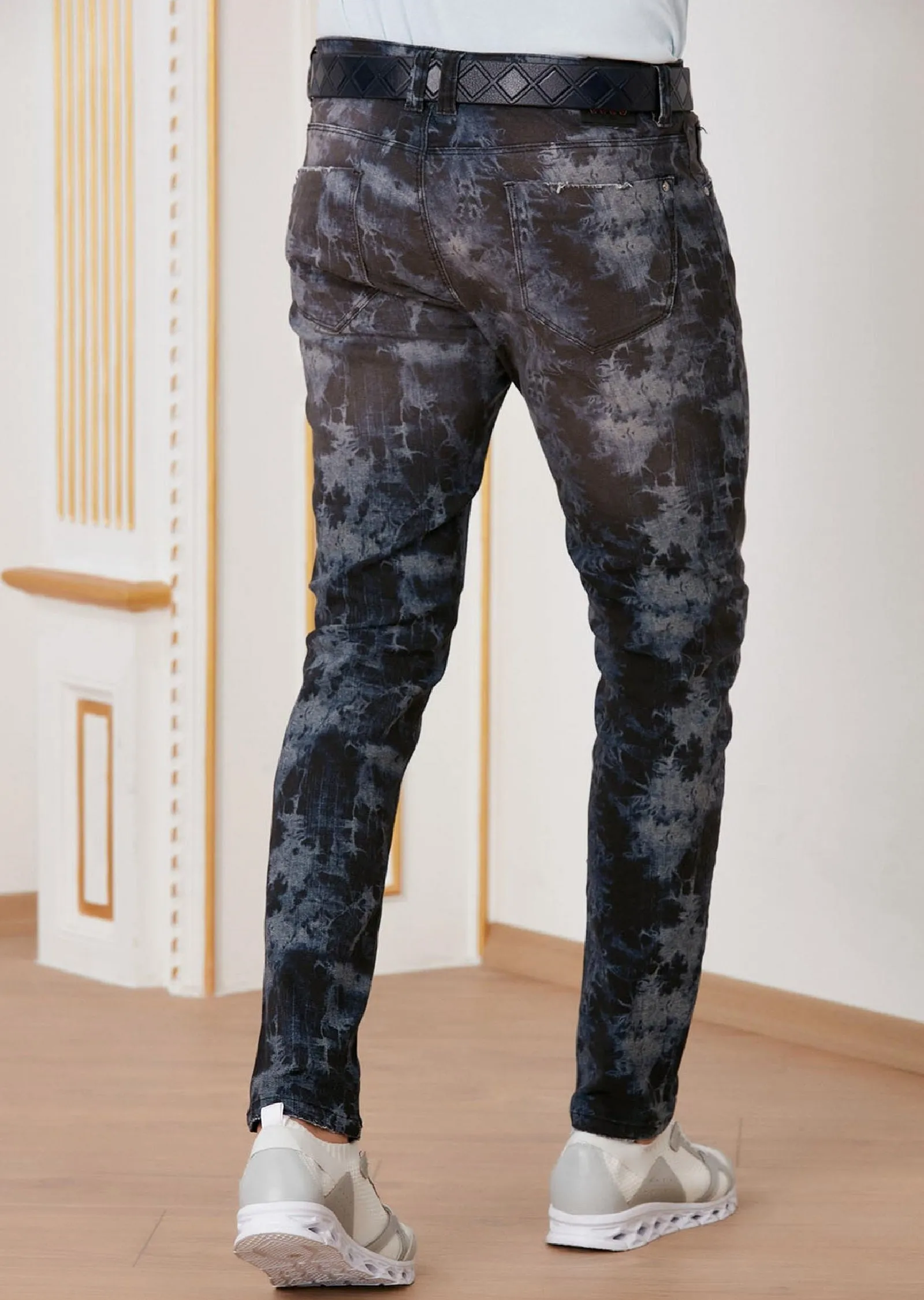 Navy Blue Cloud Tie-Dye Jeans