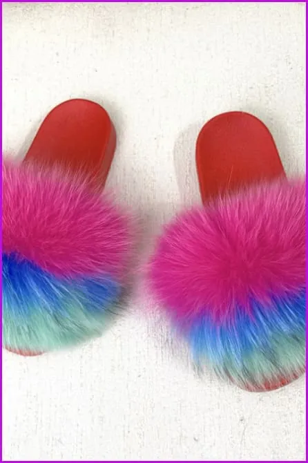 Red PVC Sole Fur Sliders DF073-1