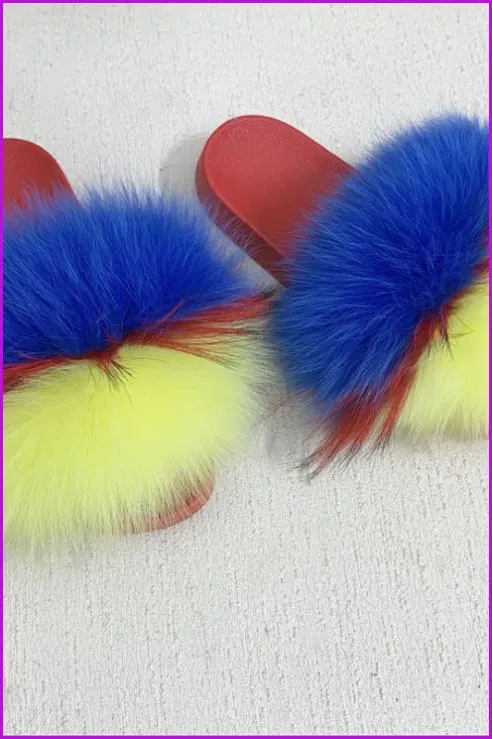 Red PVC Sole Fur Sliders DF073-1
