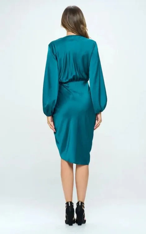 Renee C- Stretch Satin Dress with Ruched Asymmetrical Hem