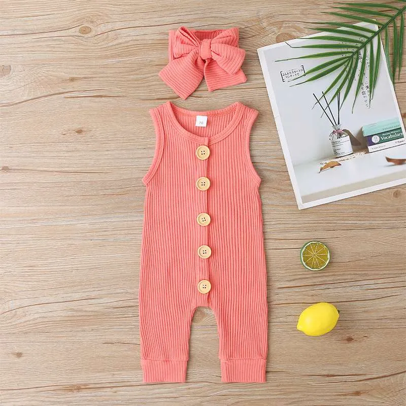 Ribbed Sleeveless Jumpsuit with Matching Bow Headband