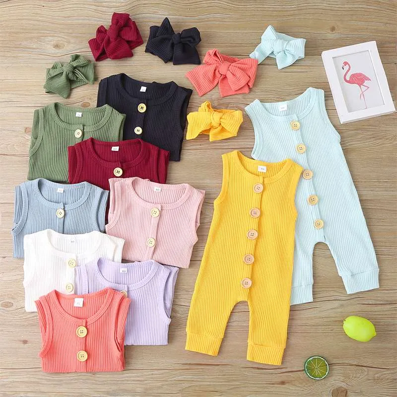 Ribbed Sleeveless Jumpsuit with Matching Bow Headband