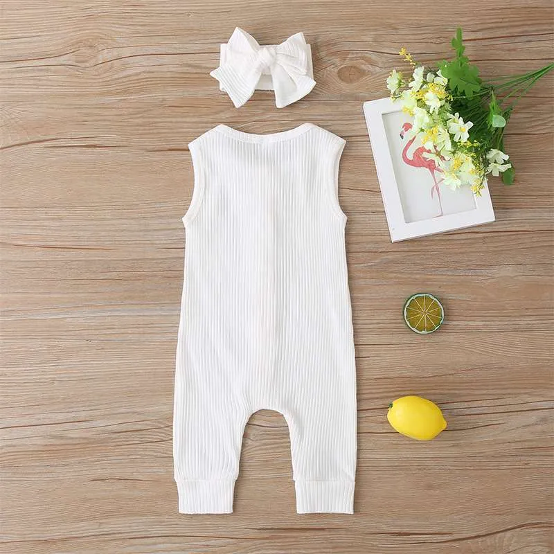 Ribbed Sleeveless Jumpsuit with Matching Bow Headband