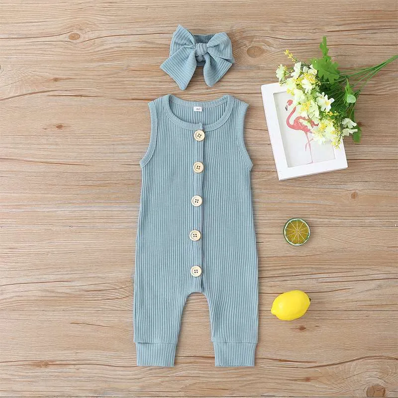 Ribbed Sleeveless Jumpsuit with Matching Bow Headband