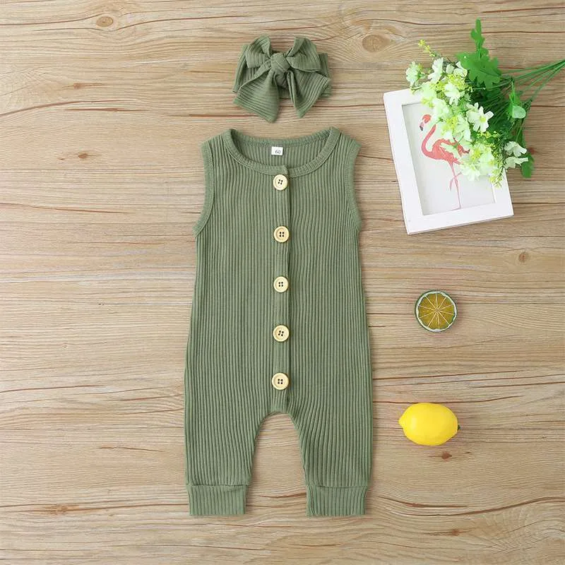 Ribbed Sleeveless Jumpsuit with Matching Bow Headband