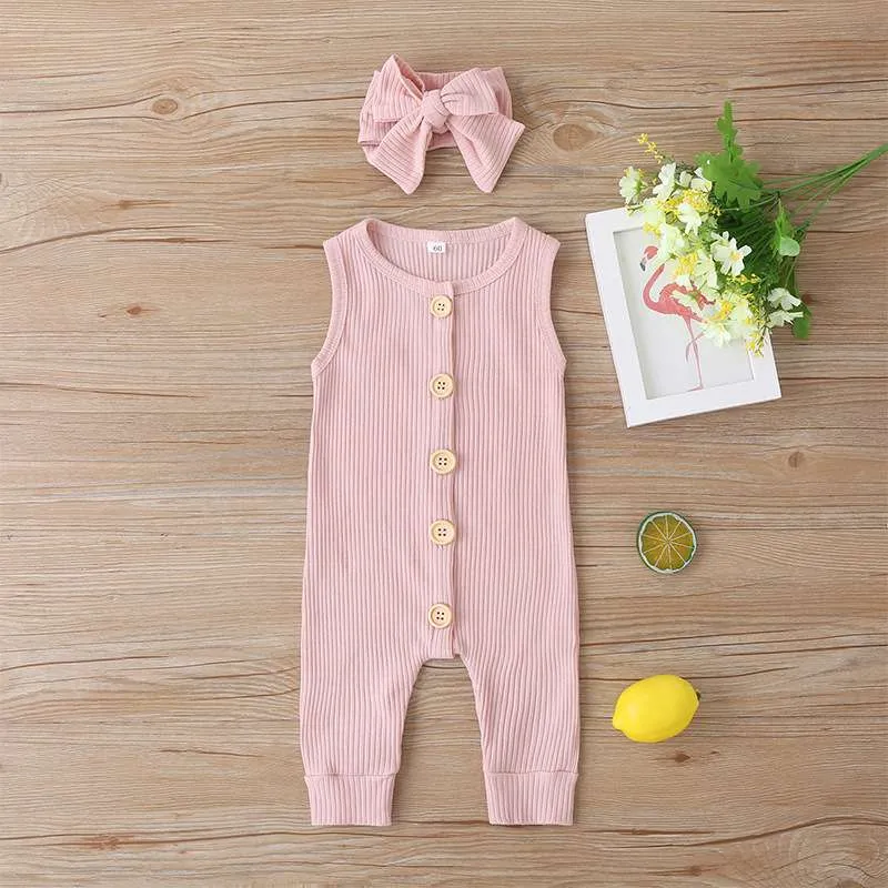 Ribbed Sleeveless Jumpsuit with Matching Bow Headband