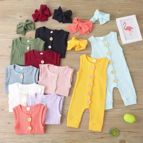 Ribbed Sleeveless Jumpsuit with Matching Bow Headband