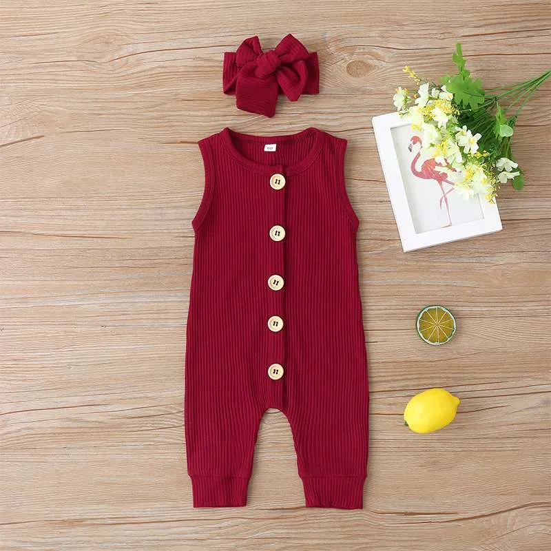 Ribbed Sleeveless Jumpsuit with Matching Bow Headband