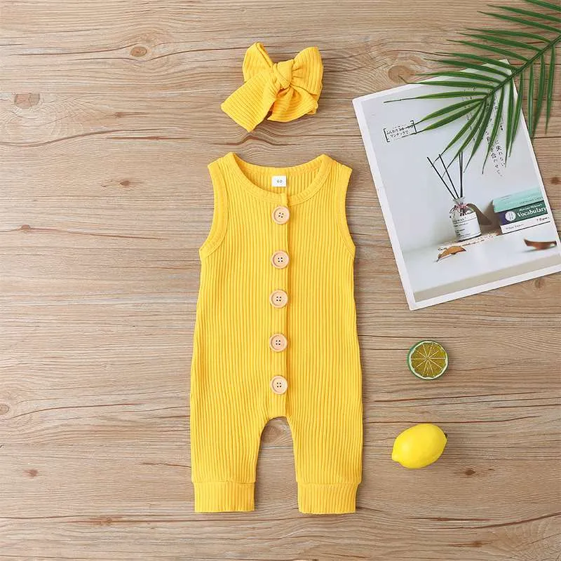 Ribbed Sleeveless Jumpsuit with Matching Bow Headband